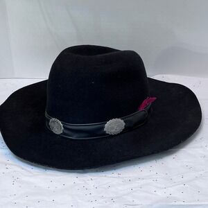 Madhatters Gunslinger Black Wool Cowboy Hat Thunderbird Conchos Detail